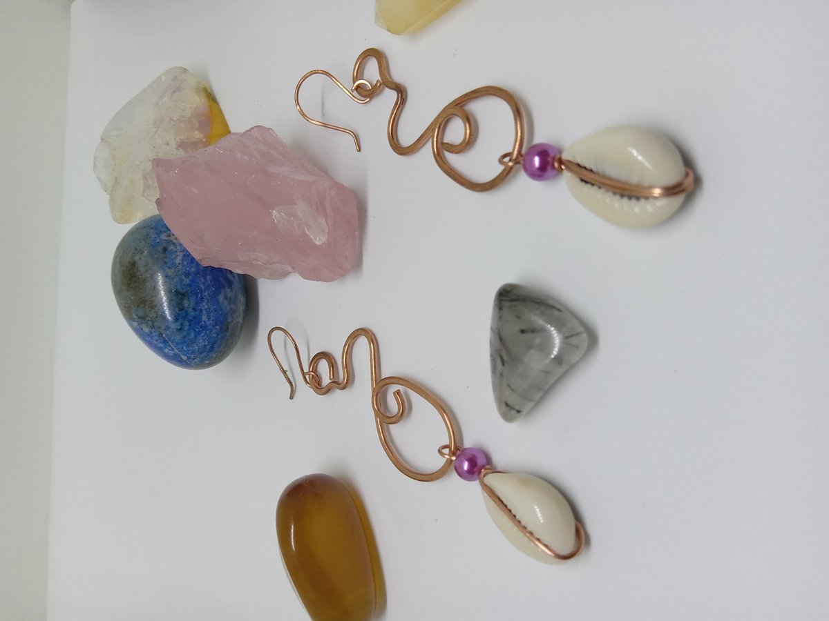 Copper Earrings with Cowrie Shells