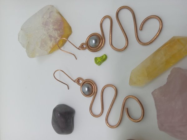 Copper and Grey Resin Bead Earrings