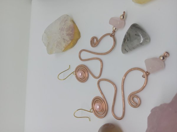 Copper Earrings with Rose Quartz