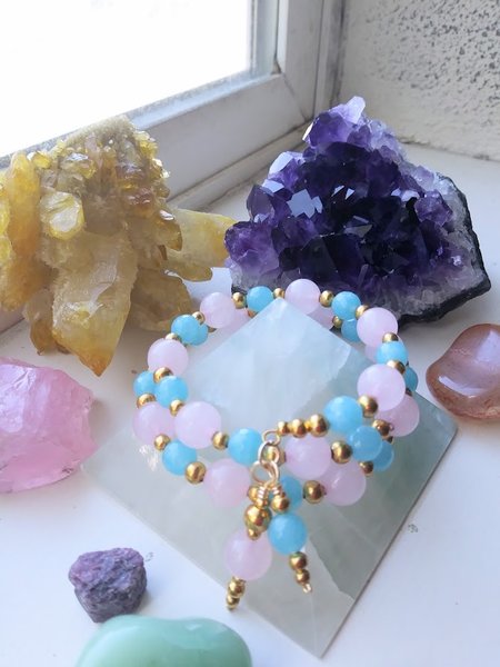Rose Quartz and Blue Agate Stack Bracelet   SOLD OUT!